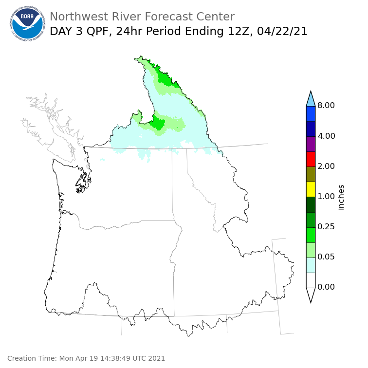 Day 3 (Wednesday): Precipitation Forecast ending Thursday, April 22 at 5 am PDT