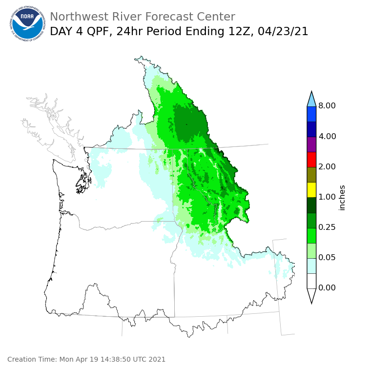 Day 4 (Thursday): Precipitation Forecast ending Friday, April 23 at 5 am PDT