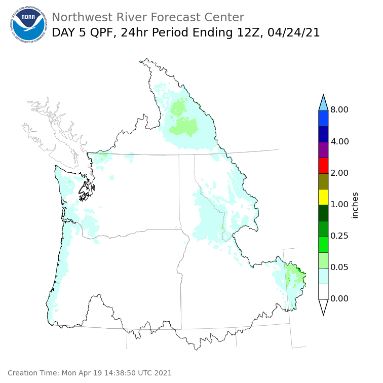 Day 5 (Friday): Precipitation Forecast ending Saturday, April 24 at 5 am PDT