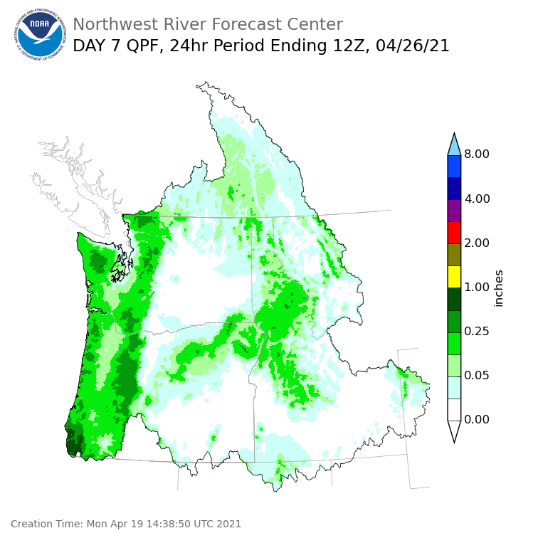 Day 7 (Sunday): Precipitation Forecast ending Monday, April 26 at 5 am PDT