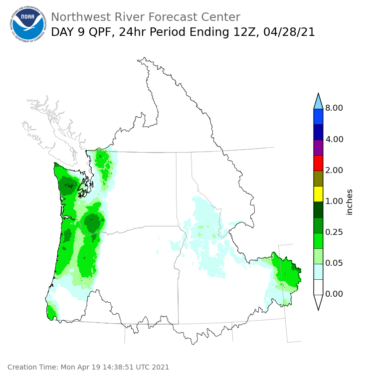 Day 9 (Tuesday): Precipitation Forecast ending Wednesday, April 28 at 5 am PDT