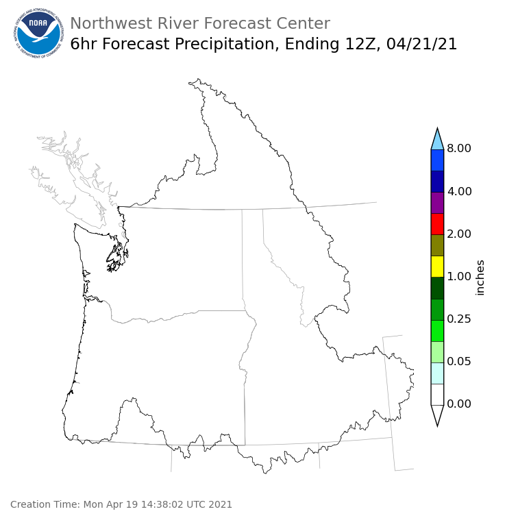 Day 2 (Tuesday): 6 Hourly Precipitation Forecast  ending Wednesday, April 21 at 5 am PDT