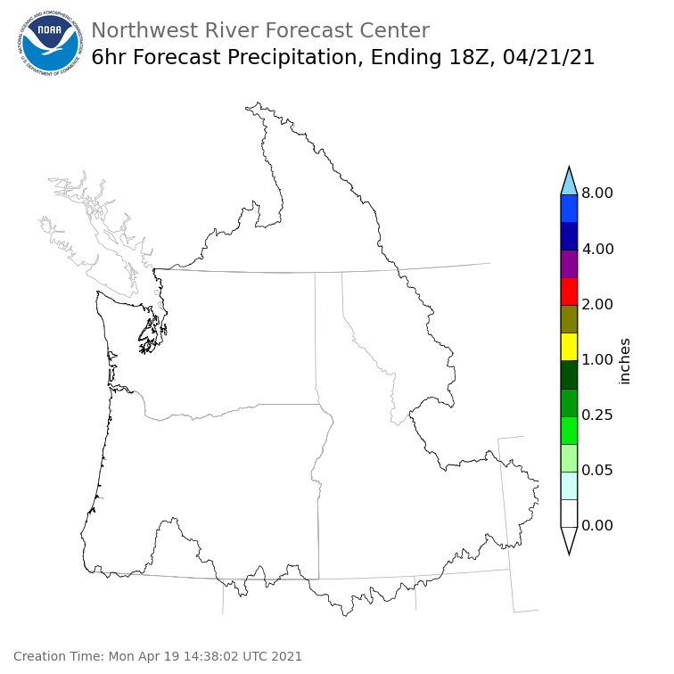Day 3 (Wednesday): 6 Hourly Precipitation Forecast  ending Wednesday, April 21 at 11 am PDT