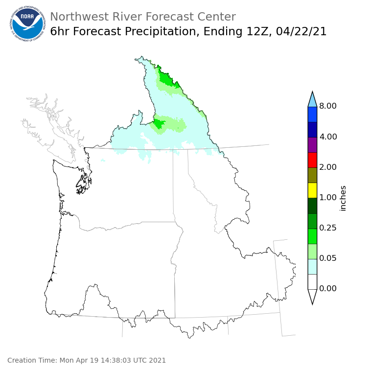 Day 3 (Wednesday): 6 Hourly Precipitation Forecast  ending Thursday, April 22 at 5 am PDT