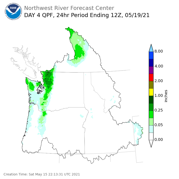 Day 4 (Tuesday): Precipitation Forecast ending Wednesday, May 19 at 5 am PDT