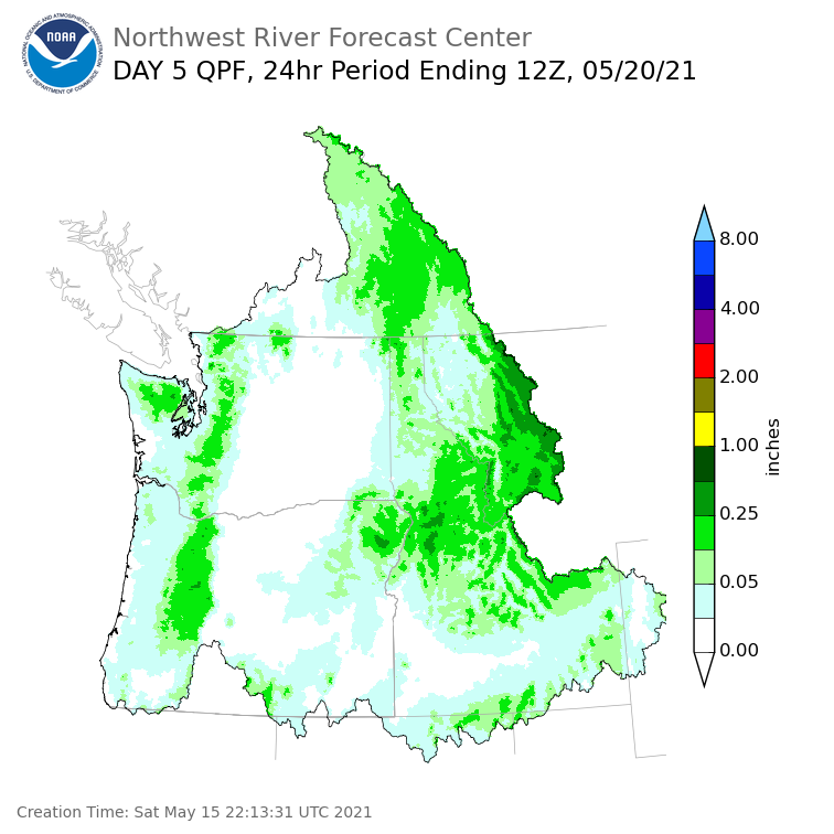 Day 5 (Wednesday): Precipitation Forecast ending Thursday, May 20 at 5 am PDT