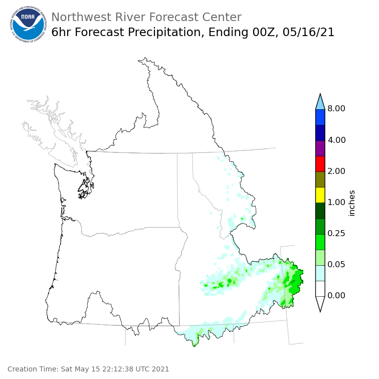 Day 1 (Saturday): 6 Hourly Precipitation Forecast ending Saturday, May 15 at 5 pm PDT
