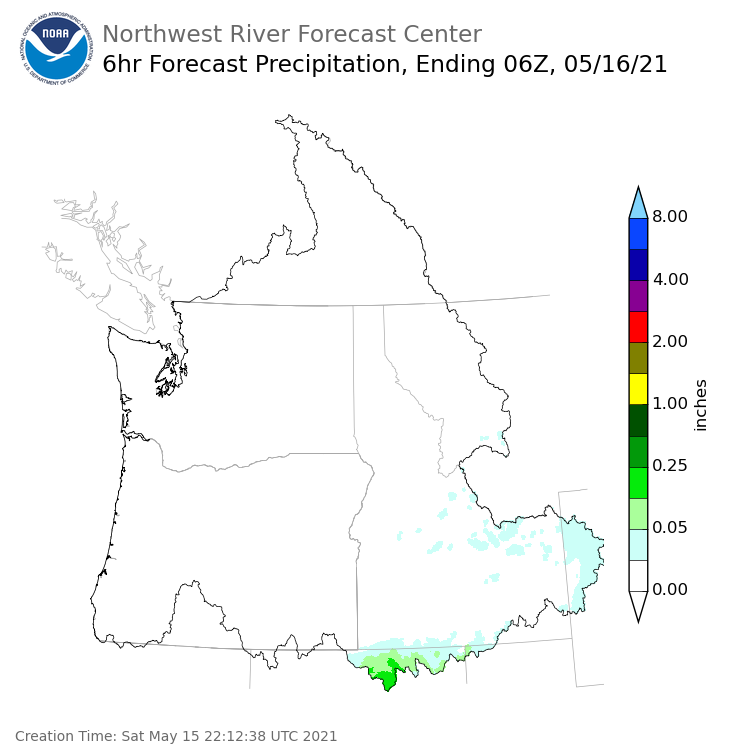 Day 1 (Saturday): 6 Hourly Precipitation Forecast ending Saturday, May 15 at 11 pm PDT