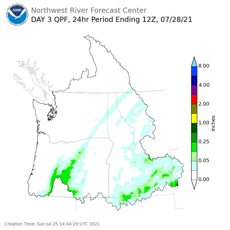 Day 3 (Tuesday): Precipitation Forecast ending Wednesday, July 28 at 5 am PDT
