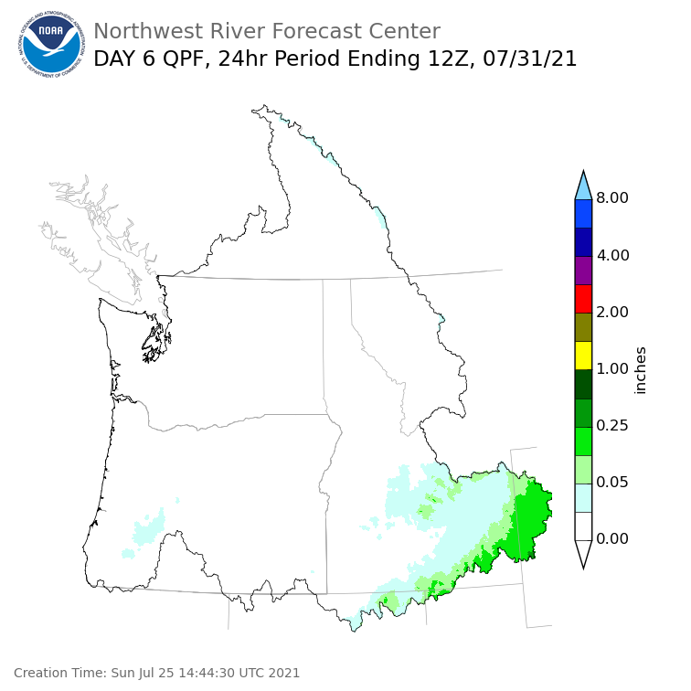 Day 6 (Friday): Precipitation Forecast ending Saturday, July 31 at 5 am PDT