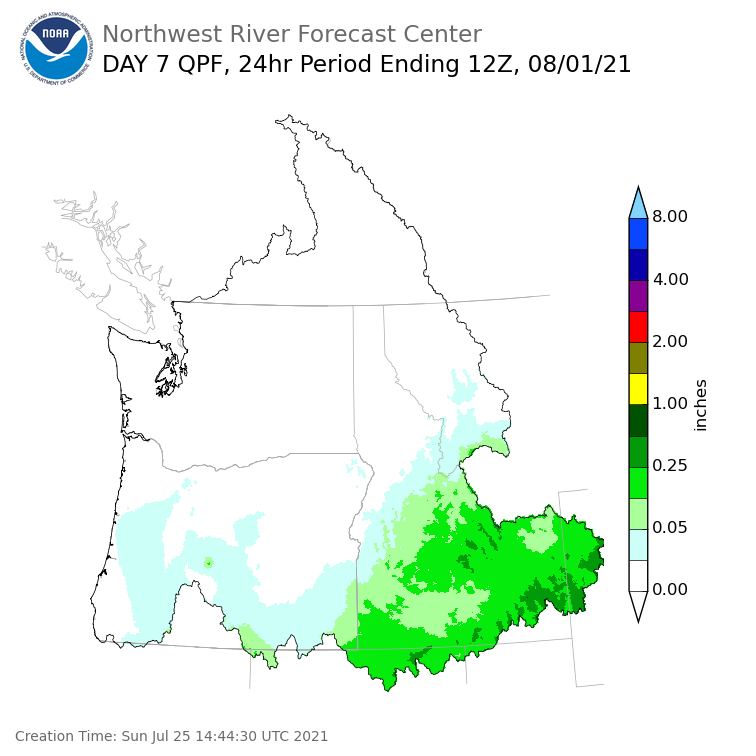 Day 7 (Saturday): Precipitation Forecast ending Sunday, August 1 at 5 am PDT