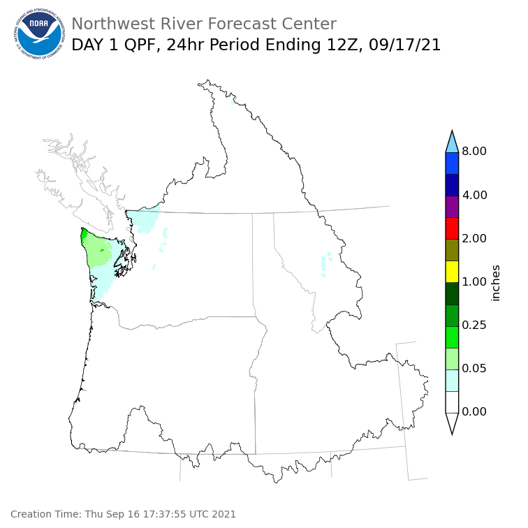 Day 1 (Thursday): Precipitation Forecast ending Friday, September 17 at 5 am PDT