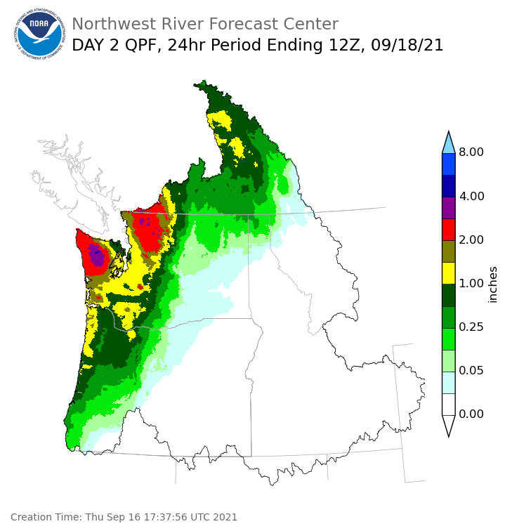 Day 2 (Friday): Precipitation Forecast ending Saturday, September 18 at 5 am PDT