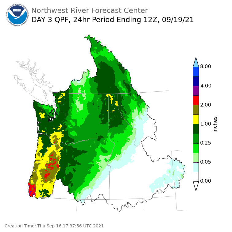 Day 3 (Saturday): Precipitation Forecast ending Sunday, September 19 at 5 am PDT