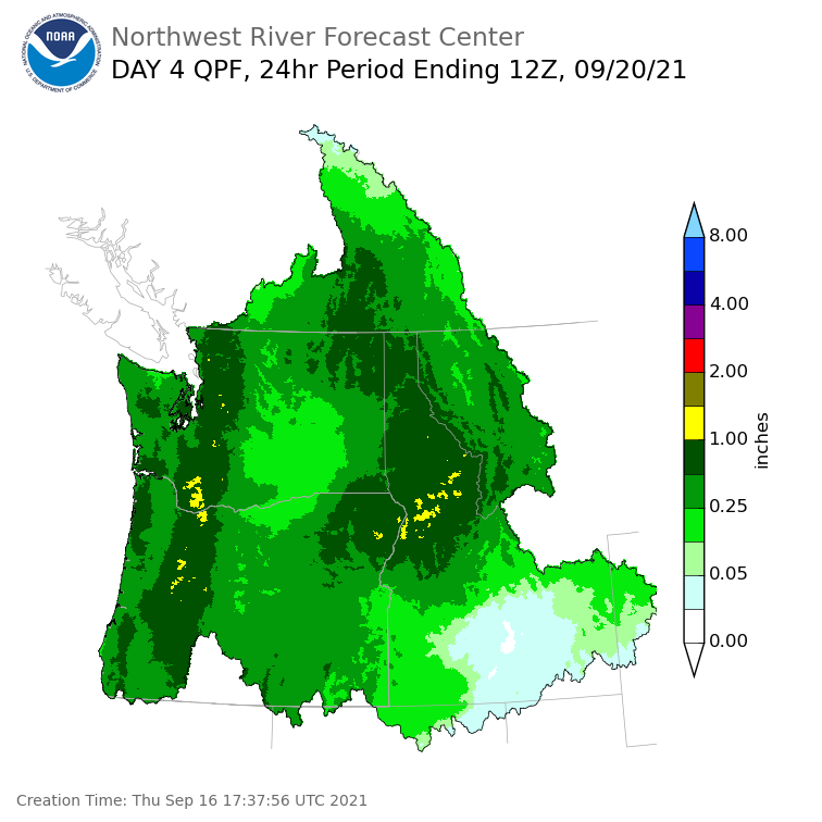 Day 4 (Sunday): Precipitation Forecast ending Monday, September 20 at 5 am PDT