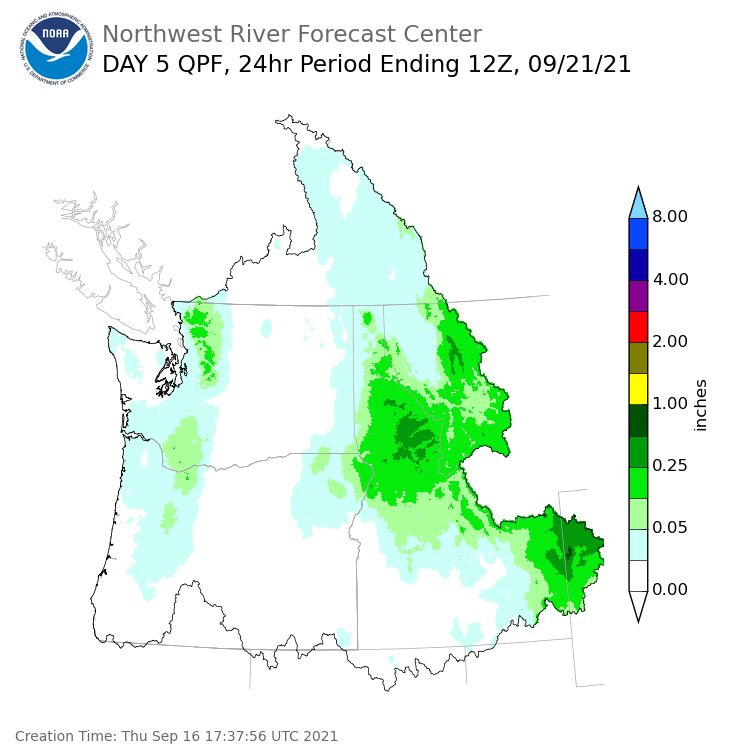 Day 5 (Monday): Precipitation Forecast ending Tuesday, September 21 at 5 am PDT