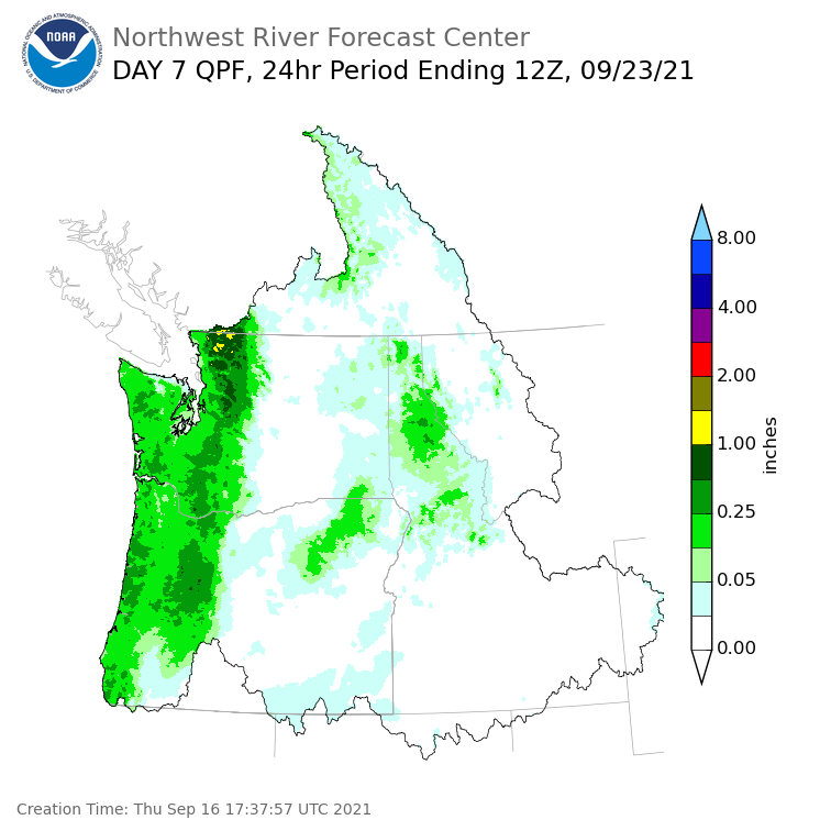 Day 7 (Wednesday): Precipitation Forecast ending Thursday, September 23 at 5 am PDT