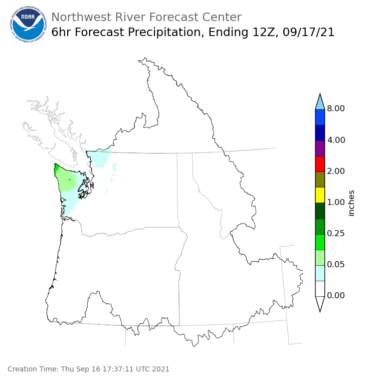 Day 1 (Thursday): 6 Hourly Precipitation Forecast ending Friday, September 17 at 5 am PDT