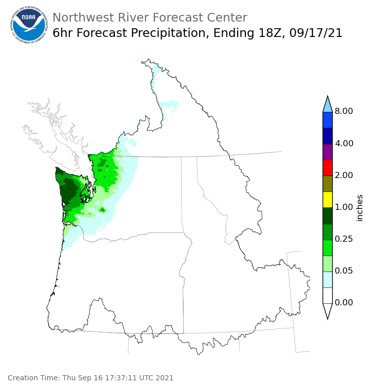 Day 2 (Friday): 6 Hourly Precipitation Forecast  ending Friday, September 17 at 11 am PDT