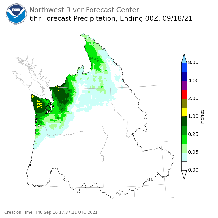 Day 2 (Friday): 6 Hourly Precipitation Forecast  ending Friday, September 17 at 5 pm PDT