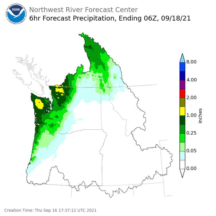 Day 2 (Friday): 6 Hourly Precipitation Forecast  ending Friday, September 17 at 11 pm PDT