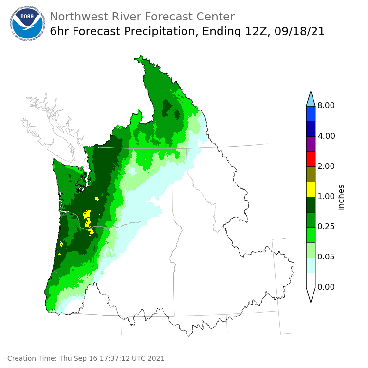 Day 2 (Friday): 6 Hourly Precipitation Forecast  ending Saturday, September 18 at 5 am PDT
