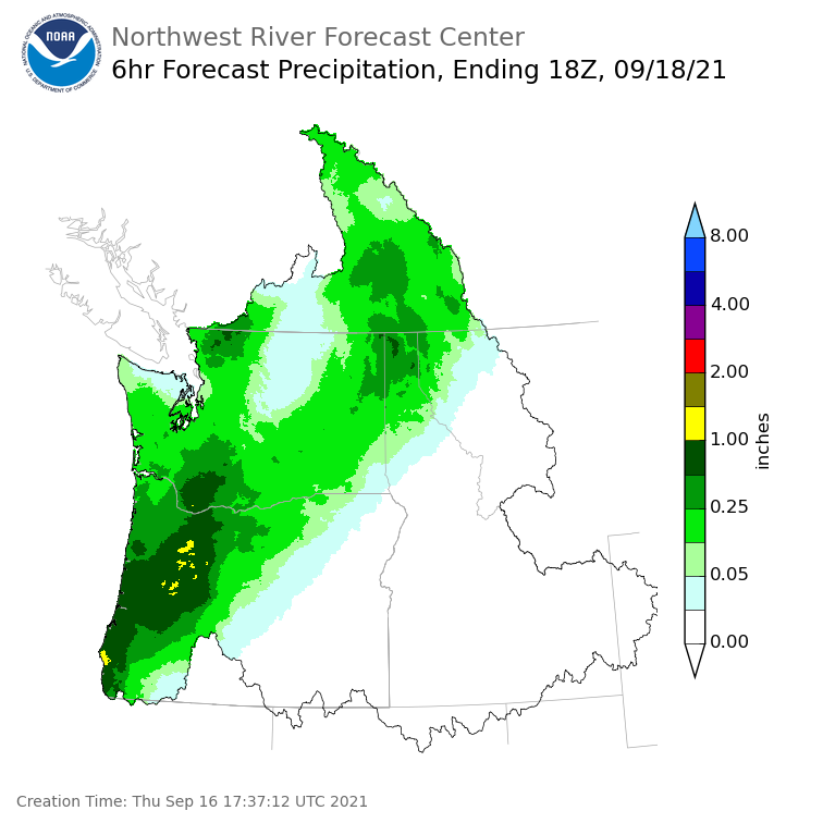 Day 3 (Saturday): 6 Hourly Precipitation Forecast  ending Saturday, September 18 at 11 am PDT