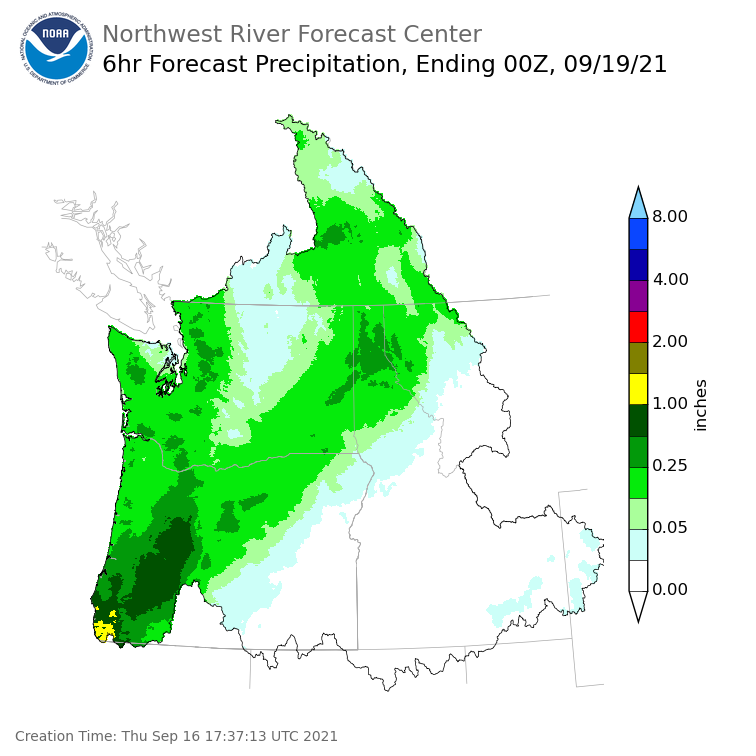 Day 3 (Saturday): 6 Hourly Precipitation Forecast  ending Saturday, September 18 at 5 pm PDT