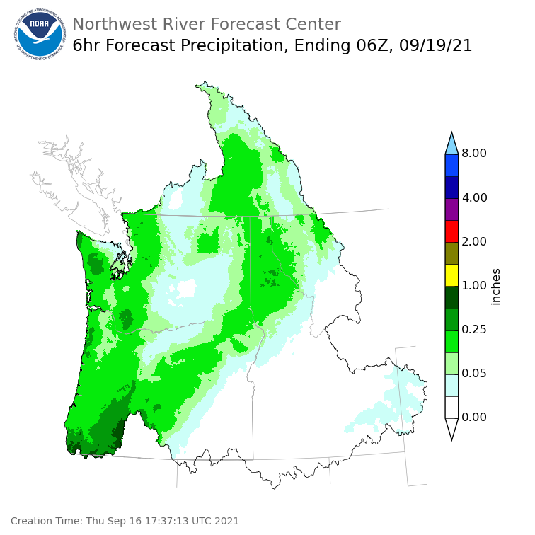 Day 3 (Saturday): 6 Hourly Precipitation Forecast  ending Saturday, September 18 at 11 pm PDT