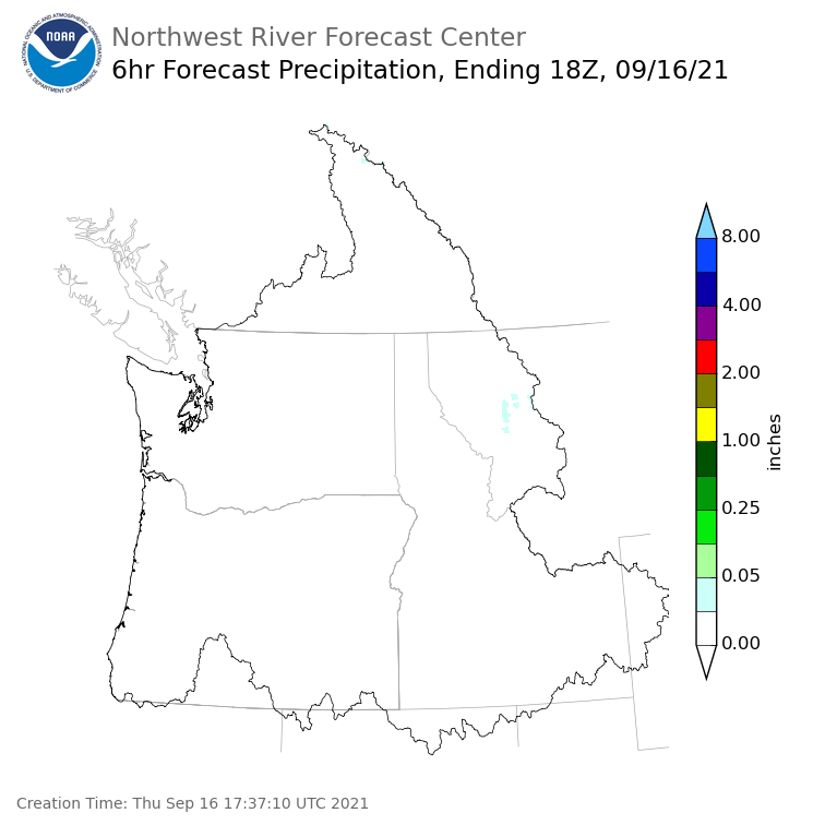 Day 1 (Thursday): 6 Hourly Precipitation Forecast ending Thursday, September 16 at 11 am PDT