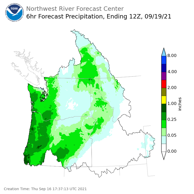 Day 3 (Saturday): 6 Hourly Precipitation Forecast  ending Sunday, September 19 at 5 am PDT