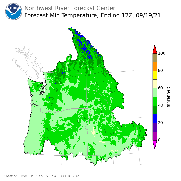 Day 3 (Saturday): Min Temperature Forecast ending Sunday, September 19 at 5 am PDT