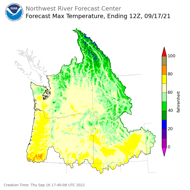 Day 1 (Thursday): Max Temperature Forecast ending Friday, September 17 at 5 am PDT