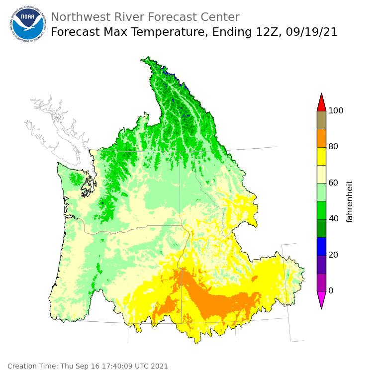 Day 3 (Saturday): Max Temperature Forecast ending Sunday, September 19 at 5 am PDT