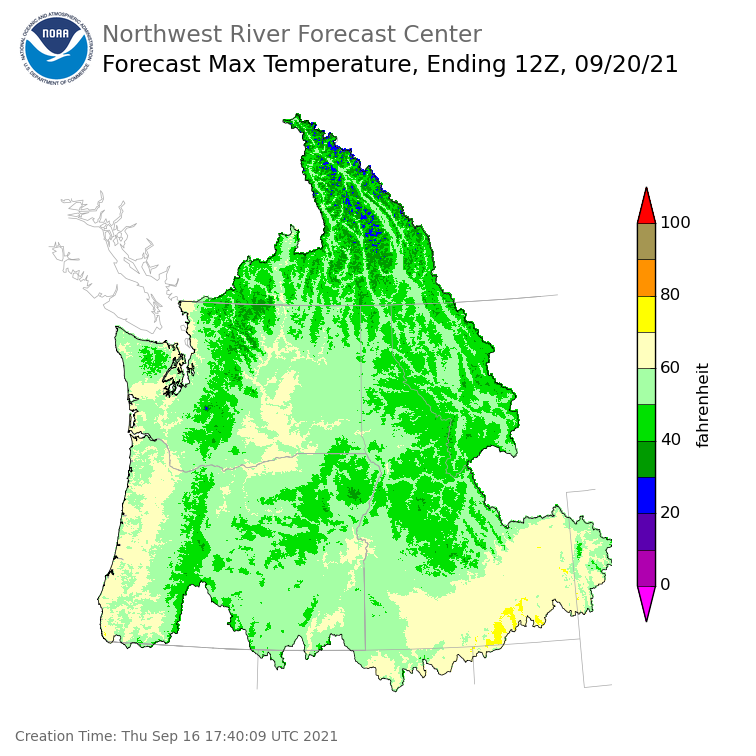 Day 4 (Sunday): Max Temperature Forecast ending Monday, September 20 at 5 am PDT