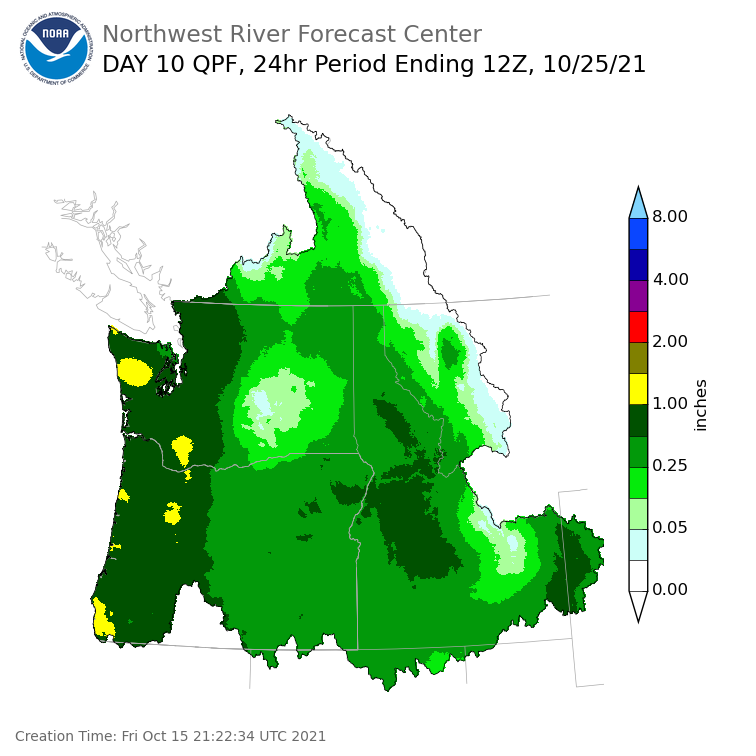 Day 10 (Sunday): Precipitation Forecast ending Monday, October 25 at 5 am PDT