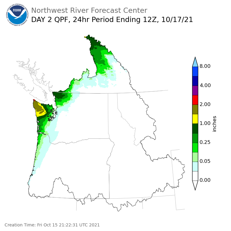 Day 2 (Saturday): Precipitation Forecast ending Sunday, October 17 at 5 am PDT