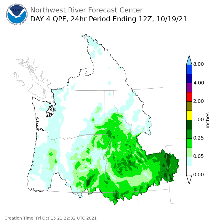 Day 4 (Monday): Precipitation Forecast ending Tuesday, October 19 at 5 am PDT