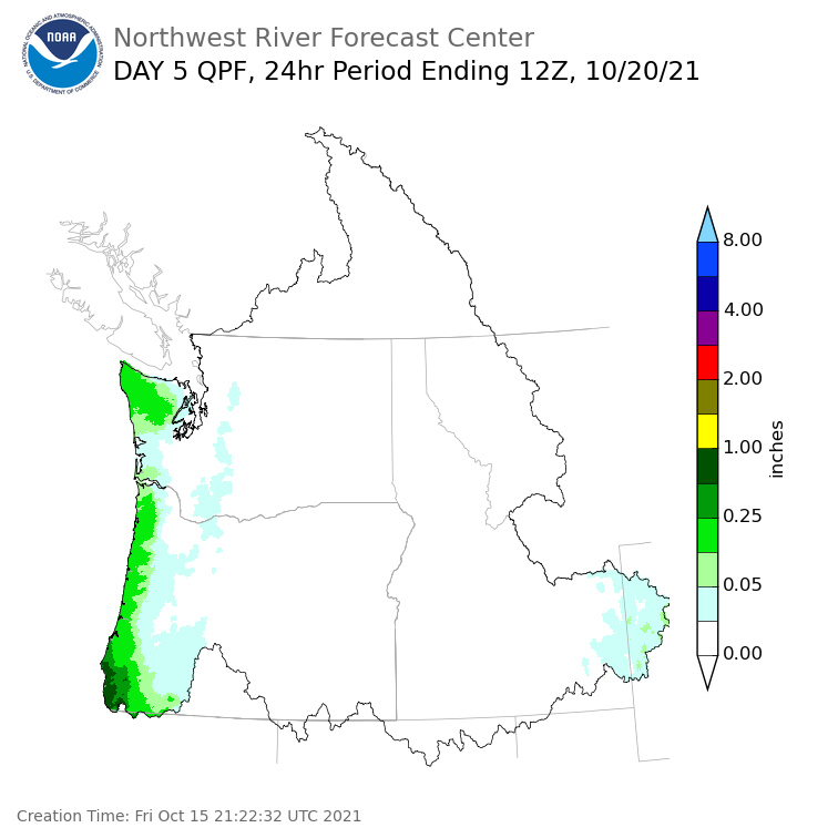Day 5 (Tuesday): Precipitation Forecast ending Wednesday, October 20 at 5 am PDT