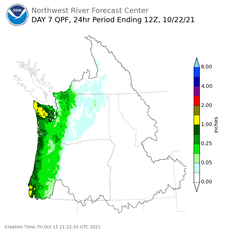 Day 7 (Thursday): Precipitation Forecast ending Friday, October 22 at 5 am PDT