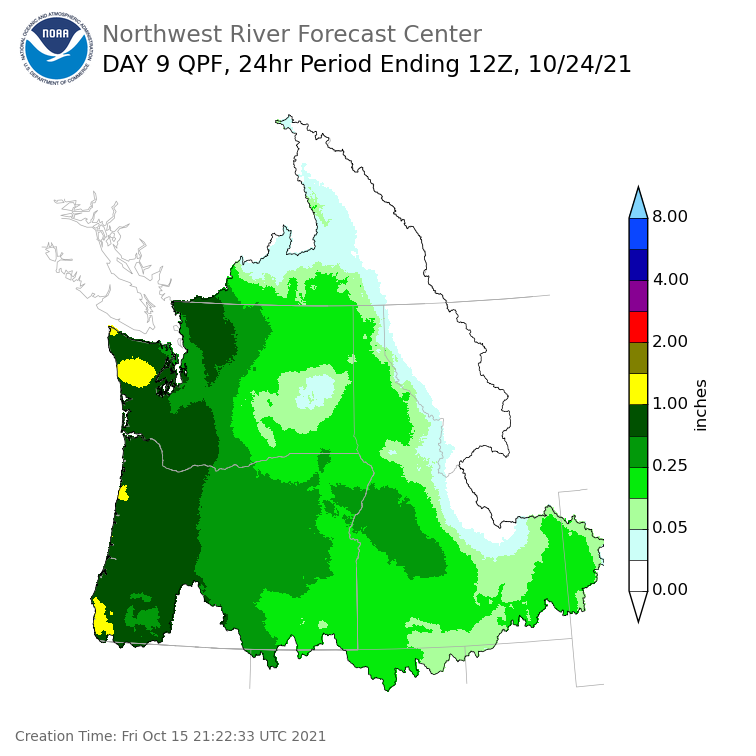 Day 9 (Saturday): Precipitation Forecast ending Sunday, October 24 at 5 am PDT