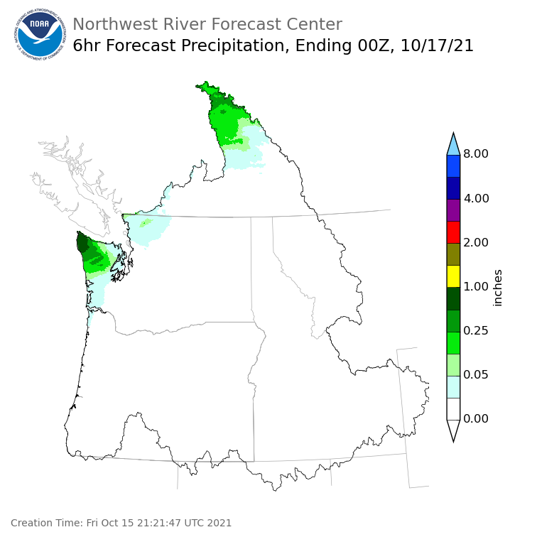 Day 2 (Saturday): 6 Hourly Precipitation Forecast  ending Saturday, October 16 at 5 pm PDT