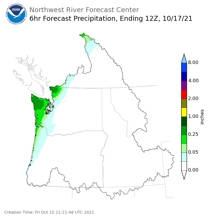 Day 2 (Saturday): 6 Hourly Precipitation Forecast  ending Sunday, October 17 at 5 am PDT