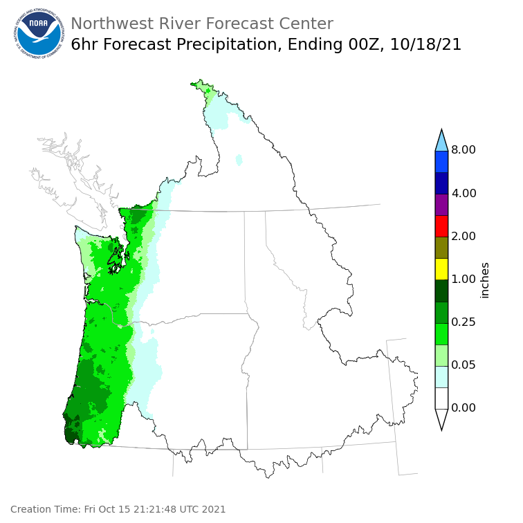 Day 3 (Sunday): 6 Hourly Precipitation Forecast  ending Sunday, October 17 at 5 pm PDT