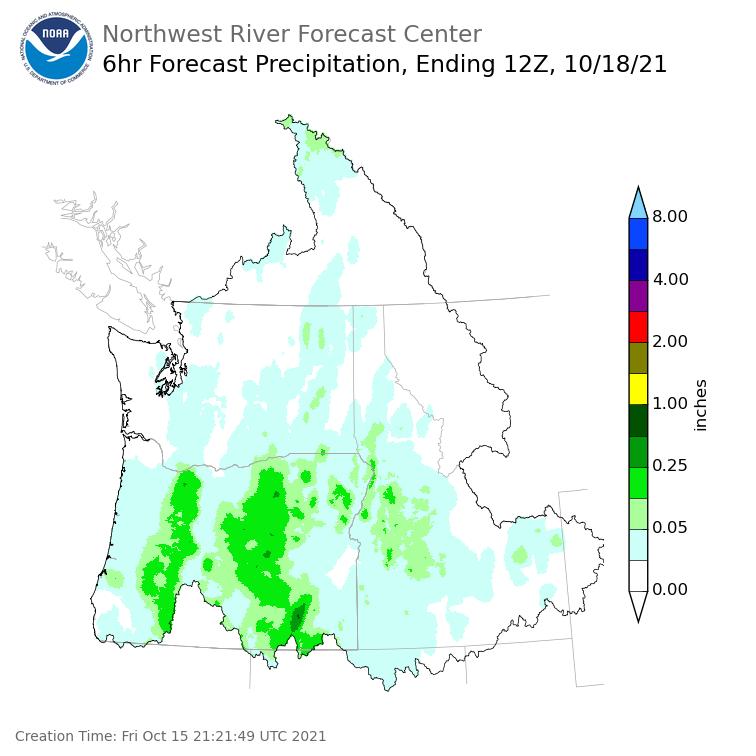 Day 3 (Sunday): 6 Hourly Precipitation Forecast  ending Monday, October 18 at 5 am PDT