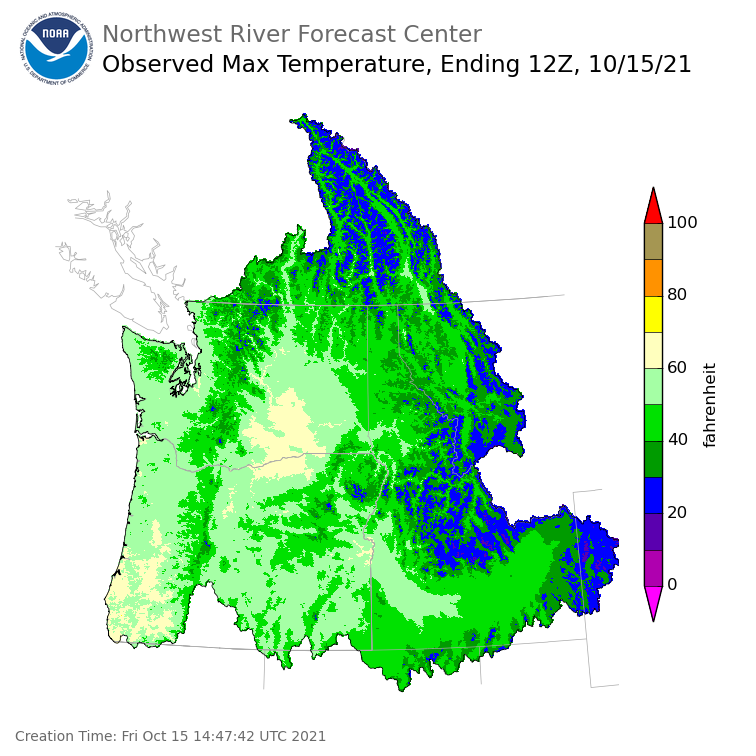 Maximum Temperatures ending Thursday, October 14 at 9 pm PDT