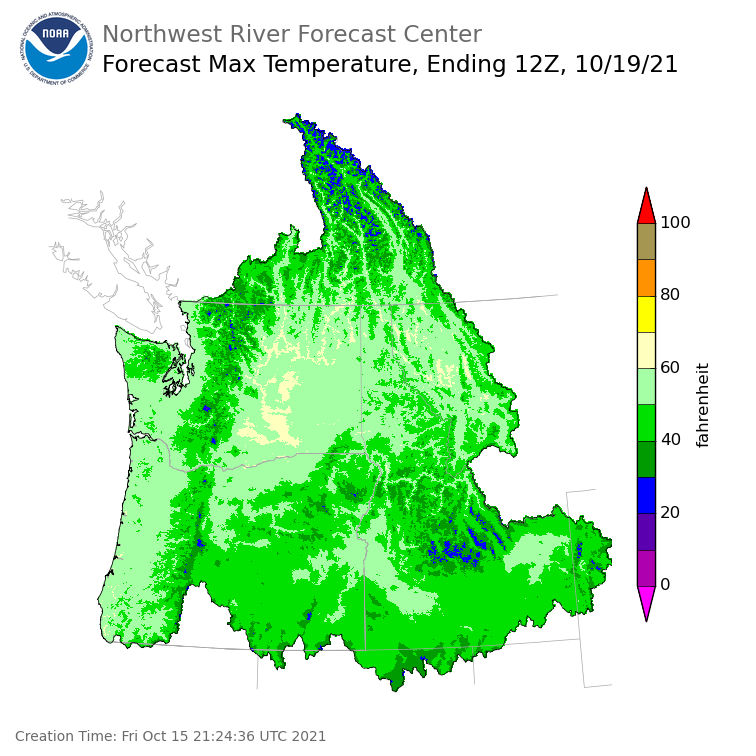 Day 4 (Monday): Max Temperature Forecast ending Tuesday, October 19 at 5 am PDT