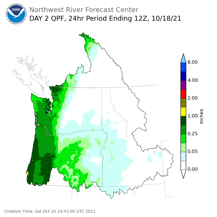 Day 2 (Sunday): Precipitation Forecast ending Monday, October 18 at 5 am PDT