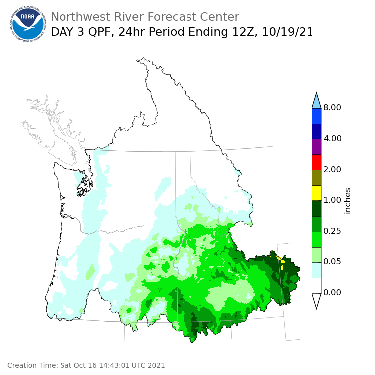 Day 3 (Monday): Precipitation Forecast ending Tuesday, October 19 at 5 am PDT