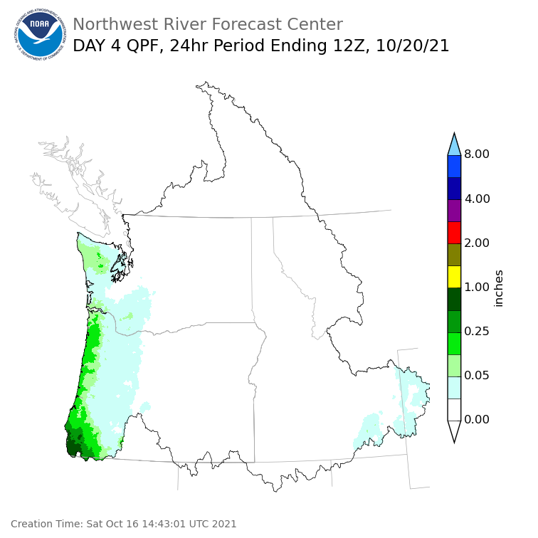 Day 4 (Tuesday): Precipitation Forecast ending Wednesday, October 20 at 5 am PDT